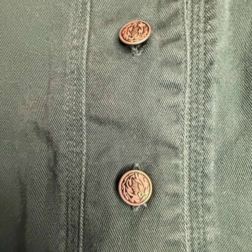 Western Cotton Button‎ Front Shirt L Green V-Neck Utility Workwear Cowgirl Style - Picture 4 of 6